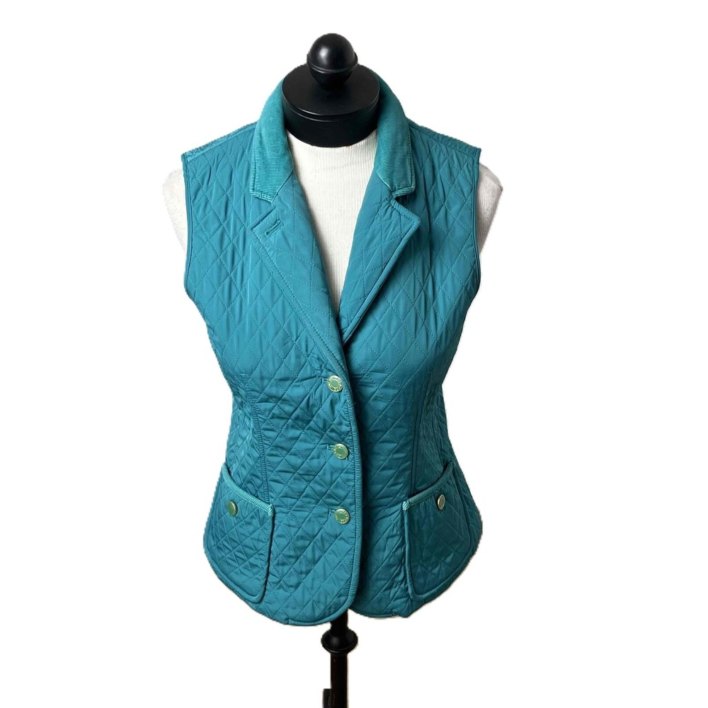 Talbots Teal Quilted Buttoned Sleeveless Vest‎ Size Extra Small